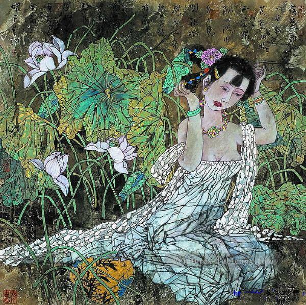 Xu Huiquan Fille chinoise et lotus 2 Peintures à l'huile